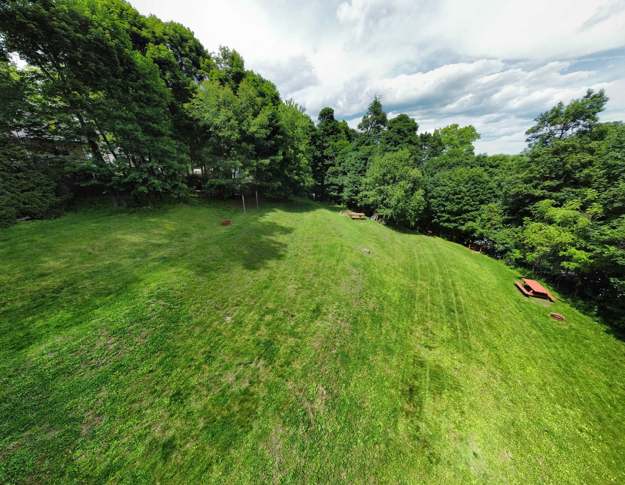 Tent sites on the campground lawn above the Great Allegheny Passage