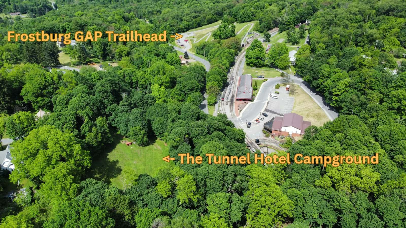 Railroad corridor and depot property in Frostburg, Maryland, base camp for a guys' trip on the Great Allegheny Passage