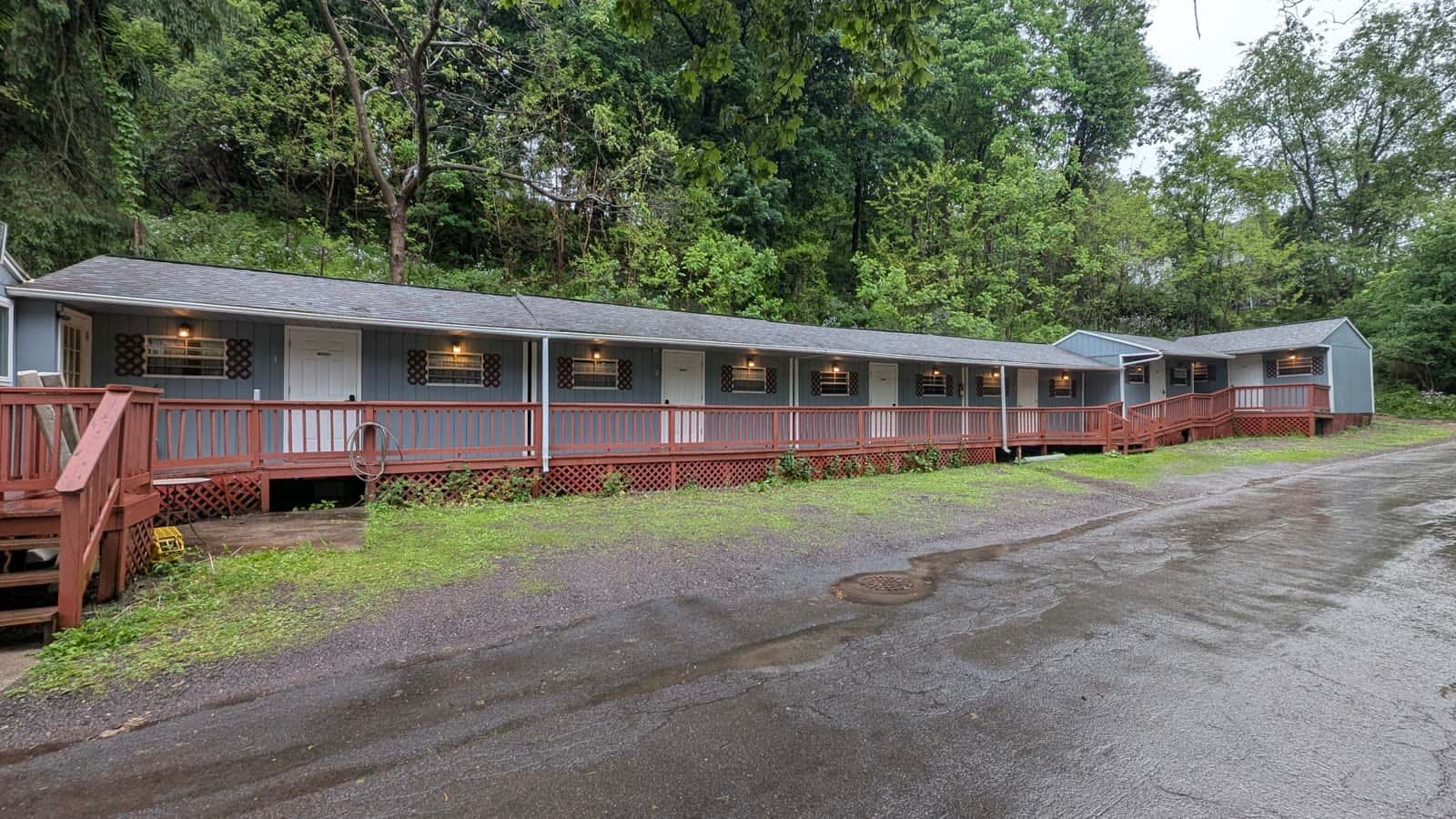The Tunnel Hotel's row of rooms and porch in Frostburg