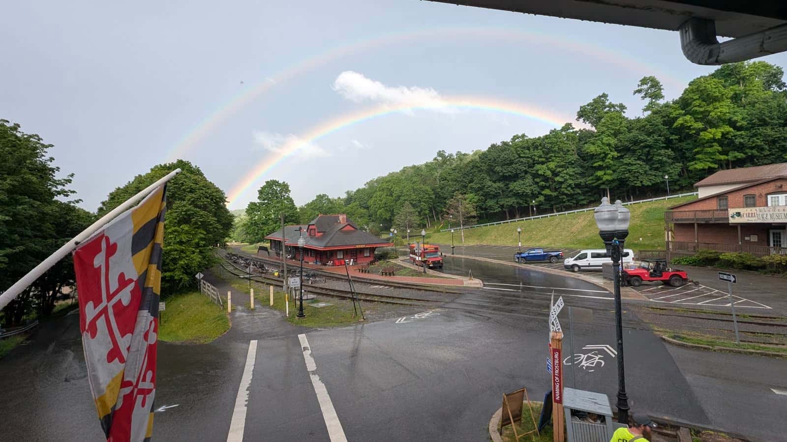 The historic depot district and rail corridor in Frostburg, Maryland, alongside the Great Allegheny Passage