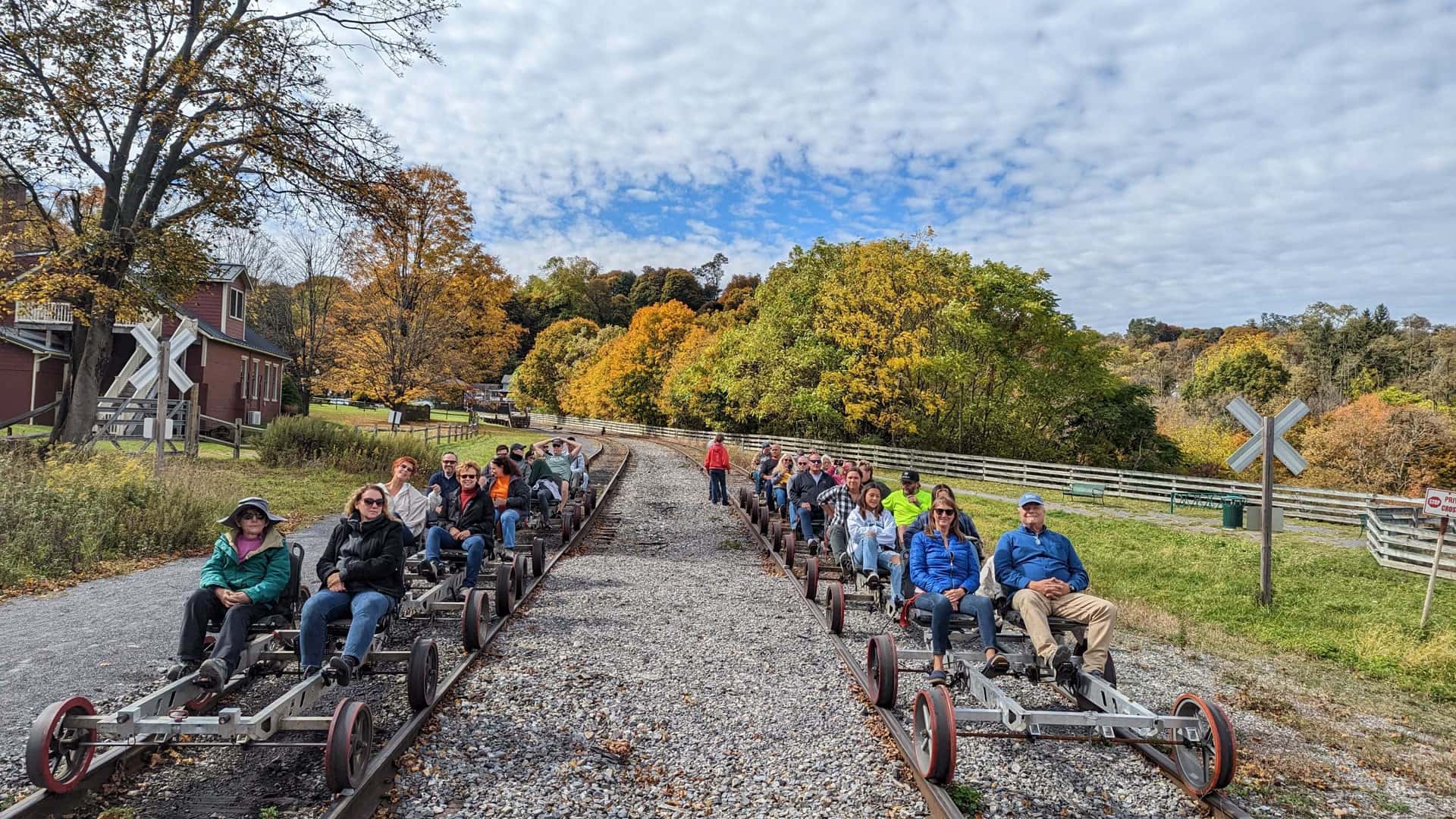 Railbikes lined up at the Frostburg, Maryland depot, the budget-friendly adventure next to the GAP trail