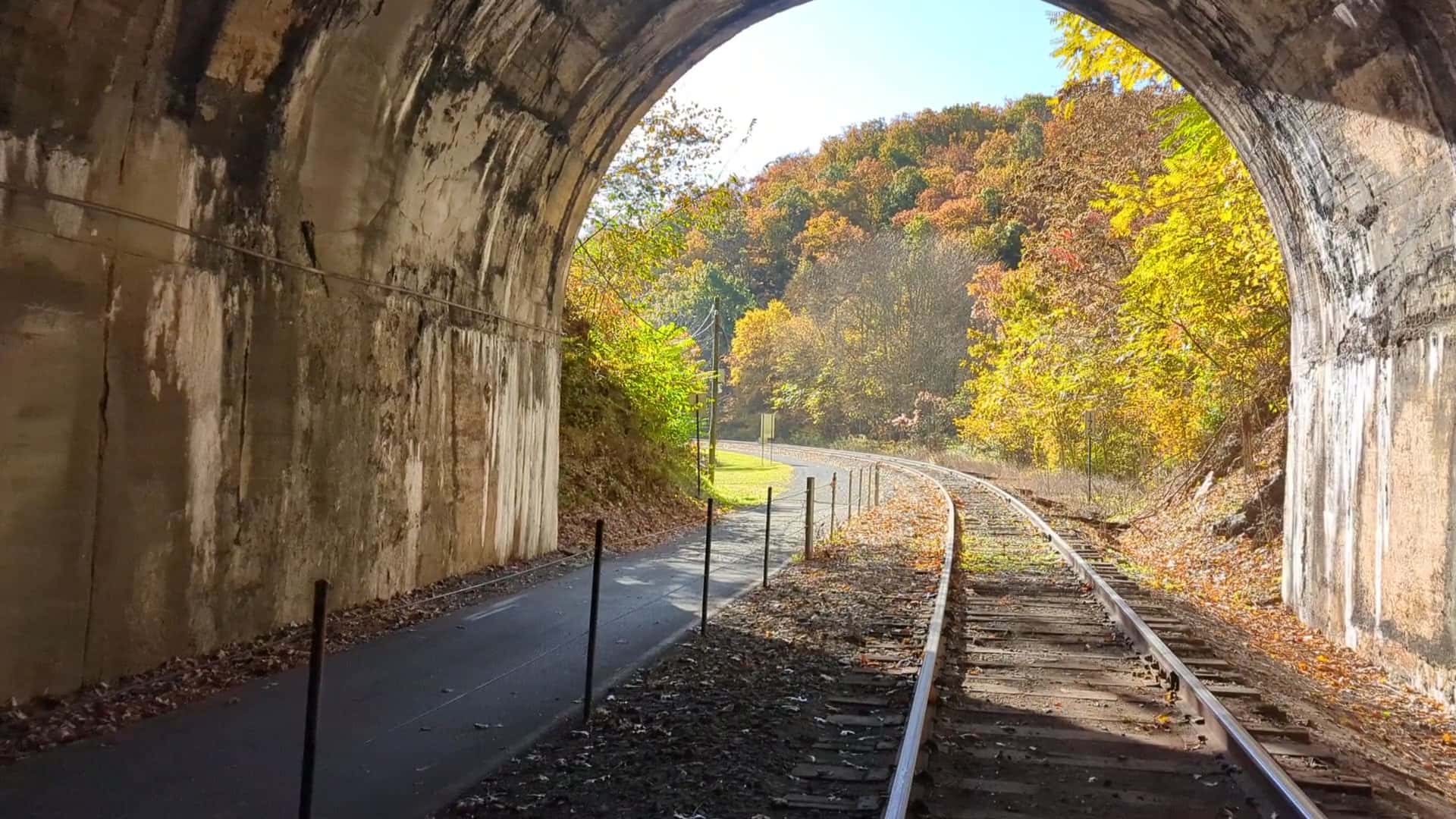 A tunnel portal on the mountain rail line near Frostburg, Maryland, the kind of bore railbikers pass through on the Mountain Ridge Rider